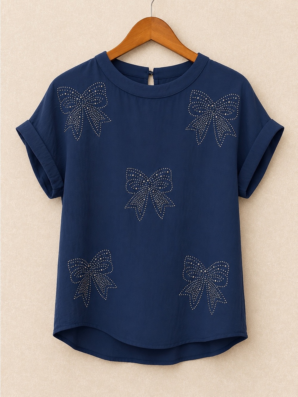 NWT Liz & Lilli Blue Rhinestone Bow Blouse Top Size Small MSRP $49.99